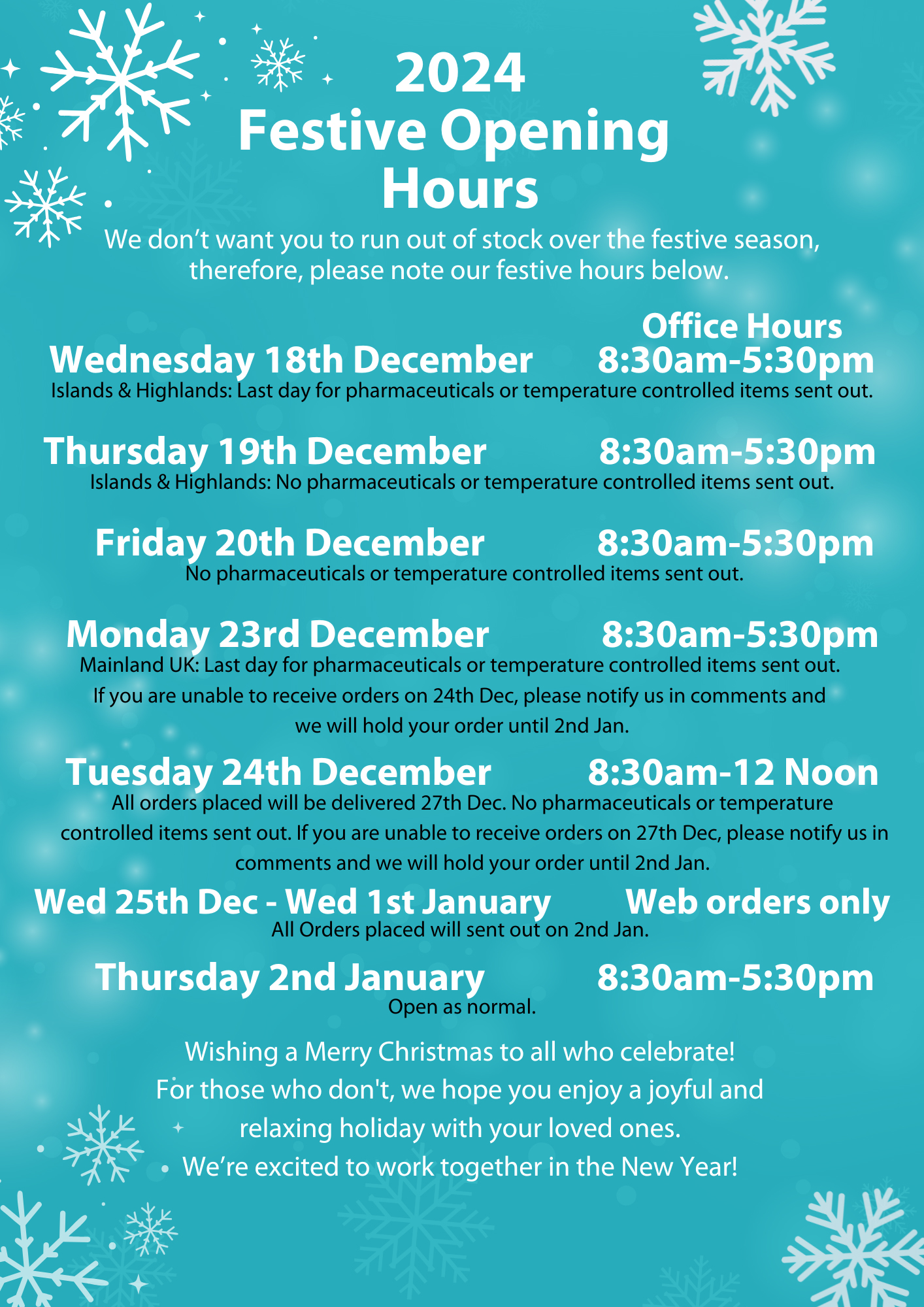 Festive Opening Hours